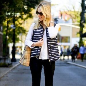 J. Crew Excursion Quilted Down Striped Vest - Size XXS Dark Blue